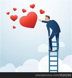 a man on ladder trying to catch the heart vector illustration