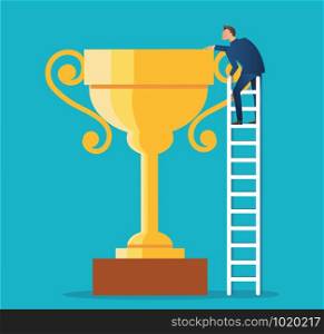 a man on ladder with trophy vector illustration
