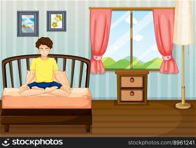 A man performing yoga inside his room vector image