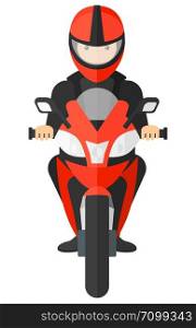 A man riding a motorcycle vector flat design illustration isolated on white background.. Man riding motorcycle.