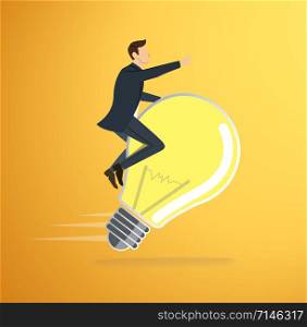 a man riding light bulb icon vector. concept of thinking. creative symbol