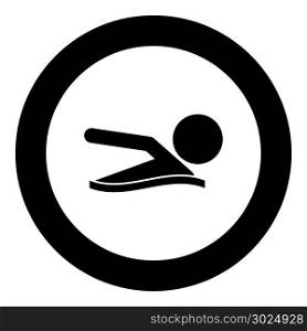 A man swims icon black color in circle vector illustration isolated