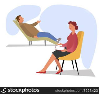 A man visiting a psychologist - cartoon people character isolated illustration