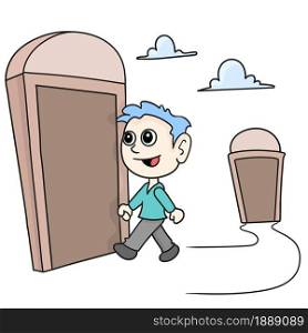 a man was walking from door to door. cartoon illustration sticker emoticon