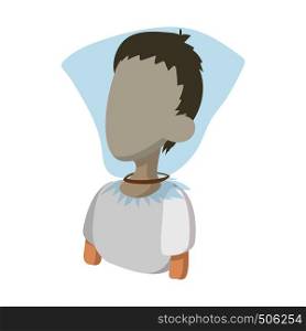 A man with a plastic bag over his head icon in cartoon style on a white background. A man with a plastic bag over his head icon