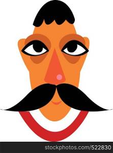 A man with oval face having huge black mustacho and big black eyes vector color drawing or illustration
