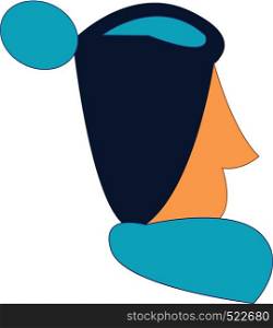 A man with sharp nose who has his blue hair in a bun vector color drawing or illustration