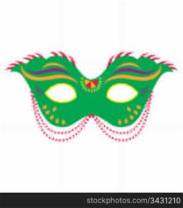 A mardi gras mask, illustrated with striking colors and shapes.