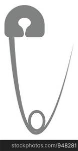 A metallic safety pin with a point bent back to the head is left opened used to fasten pieces of the clothing, vector, color drawing or illustration.