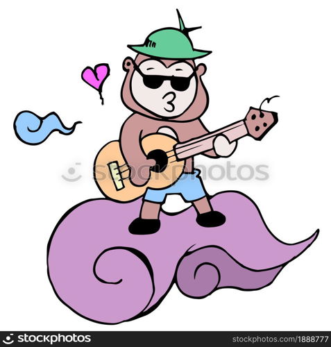 a monkey is singing a song in love. cartoon illustration sticker mascot emoticon
