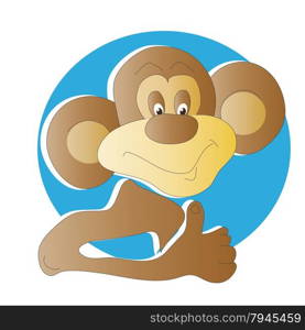 A monkey with upraised thumb. The image in the blue circle.