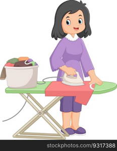 a mother is enthusiastically ironing clothes