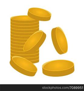 A mountain of gold coins. Bank, finance concept. Game item design. Vector illustration isolated on white background. A mountain of gold coins. Bank, finance concept. Game item design. Vector illustration isolated on white background.
