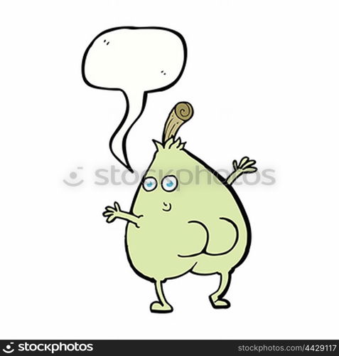 a nice pear cartoon with speech bubble