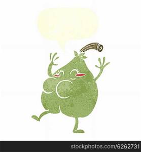 a nice pear cartoon with speech bubble