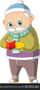A old man reading book in winter season of illustration