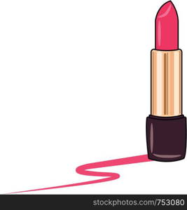 A open pink lipstick with golden body & black holder vector color drawing or illustration