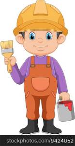 A painter decorator construction handyman cartoon man holding a paintbrush brush of illustration