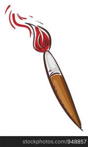 A painting brush dipped in red color, vector, color drawing or illustration.