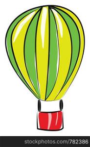 A painting of a yellow and green air balloon with red basket, vector, color drawing or illustration.
