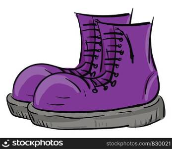 A pair of big purple rain boots with lace-up detail and grey bottom vector color drawing or illustration