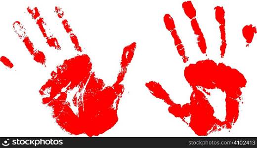 A pair of bloody hands made with ink or paint
