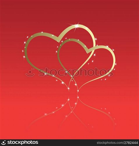 A pair of hearts on a red background