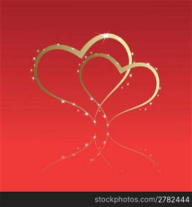 A pair of hearts on a red background