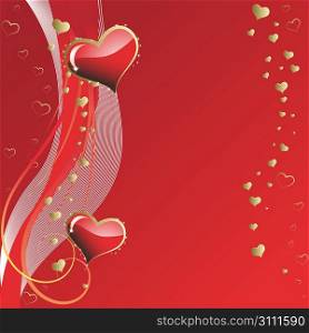 A pair of hearts with a gold branch on a white background