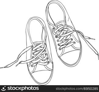 a pair of men&rsquo;s hand-painted sneakers, a contour pattern, a top view