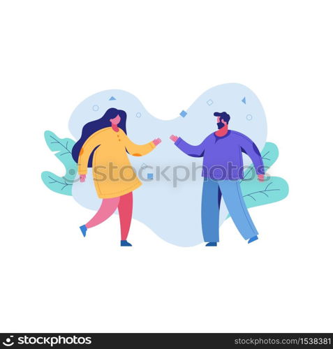 A pair of people a man and a woman are having a dialogue. Cartoon character people talk, meet outdoors.. A pair of people a man and a woman are having a dialogue.