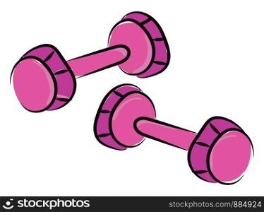 A pair of pink dumbbells, illustration, vector on white background.