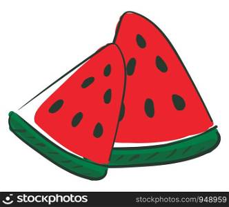 A pair of sliced watermelon, vector, color drawing or illustration.