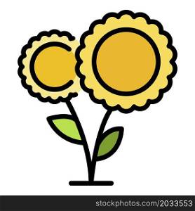 A pair of sunflowers icon. Outline a pair of sunflowers vector icon color flat isolated. A pair of sunflowers icon color outline vector