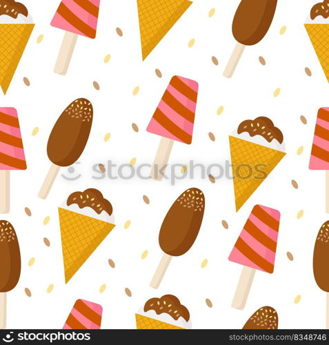 A pattern of fruit, vanilla and chocolate ice cream. Vector isolated image for web design. A pattern of fruit, vanilla and chocolate ice cream