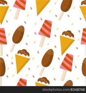 A pattern of fruit, vanilla and chocolate ice cream. Vector isolated image for web design. A pattern of fruit, vanilla and chocolate ice cream