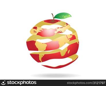 a peeled apple earth isolated on white background