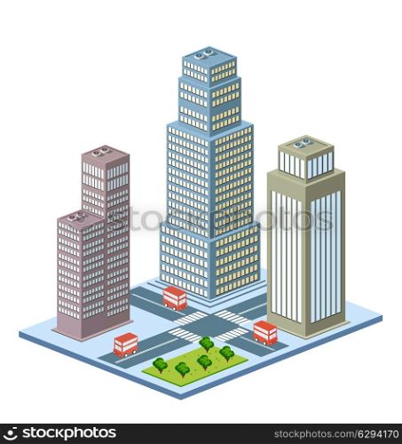 A perspective view of a city block with buildings