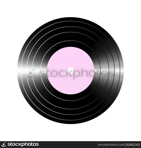 A phonograph disc record analog sound storage medium in the form of a flat disc. Retro music illustration