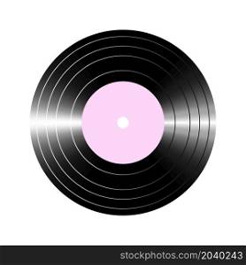 A phonograph disc record analog sound storage medium in the form of a flat disc. Retro music illustration