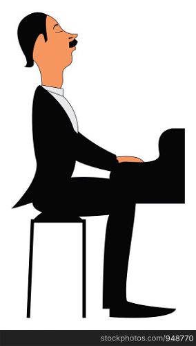 A pianist playing on a piano with his eyes closed, vector, color drawing or illustration.