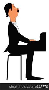 A pianist playing on a piano with his eyes closed, vector, color drawing or illustration.