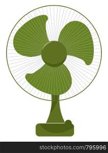 A picture of a green electric fan with three blades, vector, color drawing or illustration.