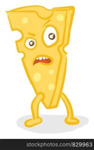 A picture of a triangular piece of yellow cheese with two legs and an angry expression on the face vector color drawing or illustration
