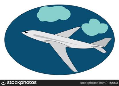 A picture of a white aircraft flying in the sky among the clouds vector color drawing or illustration