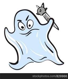 A picture of an angry ghost holding a weapon in the left hand vector color drawing or illustration