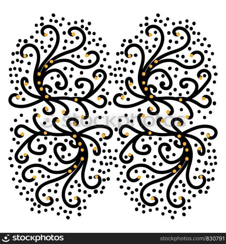 A picture of regular patterns of S-shaped floral designs in black and yellow colors vector color drawing or illustration