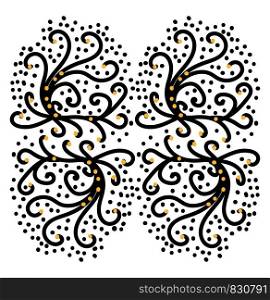 A picture of regular patterns of S-shaped floral designs in black and yellow colors vector color drawing or illustration