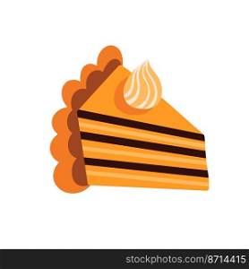 A piece of pumpkin pie . Traditional American homemade pumpkin pie with whipped cream. Vector illustration. A piece of pumpkin pie.homemade pumpkin pie