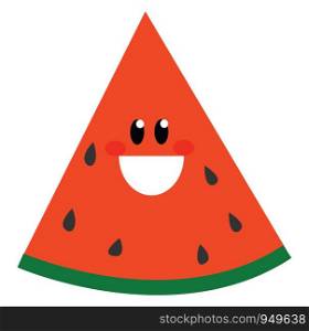 A piece of smiling colorful watermelon which is in cartoon vector color drawing or illustration